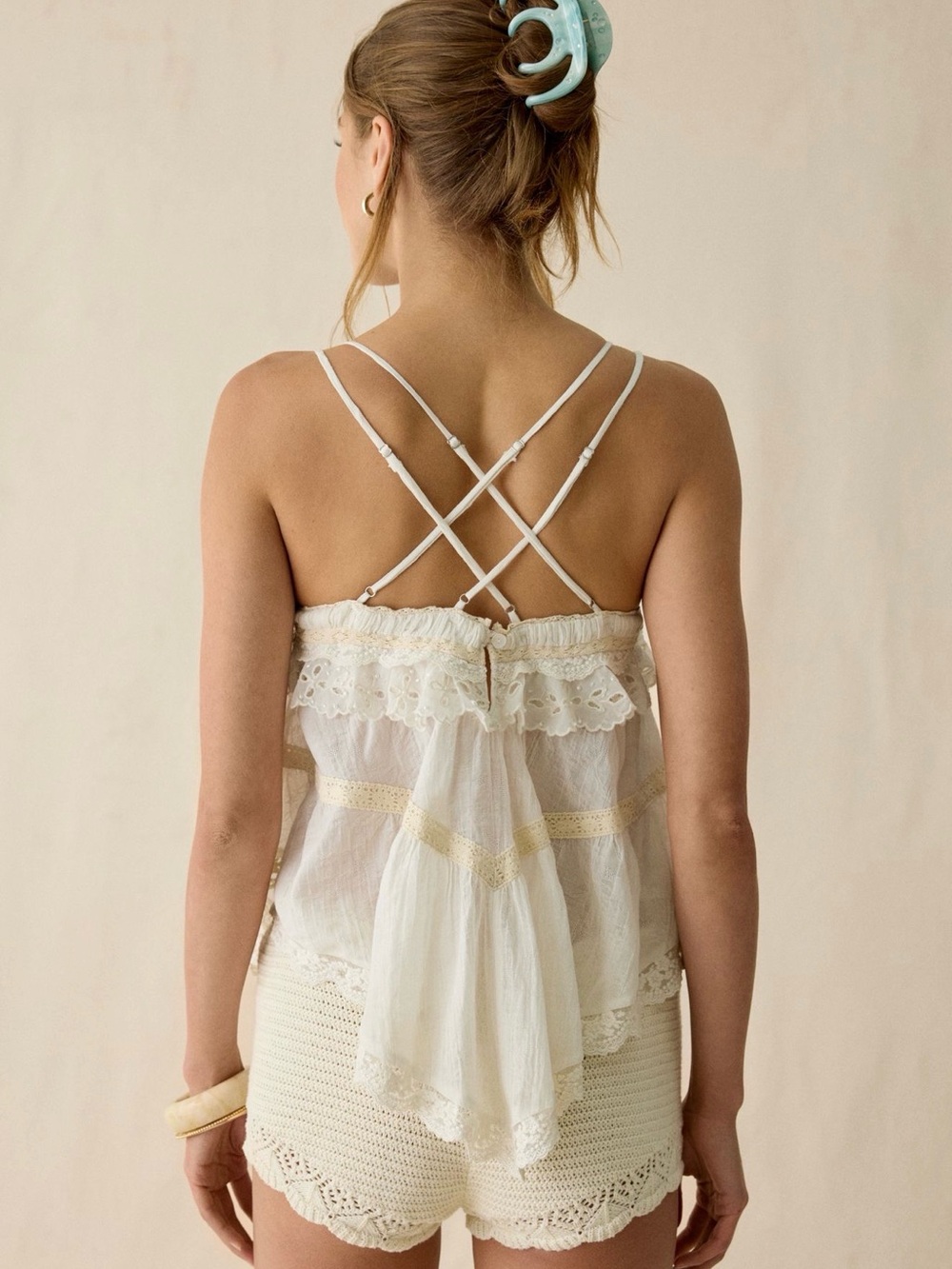 Kimchi Blue Cream Lace-Trim Ruffled Camisole - Picture 2 of 6